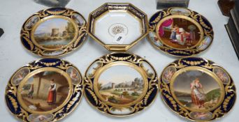 A group of 19th century Paris porcelain painted cabinet plates together with an associated footed