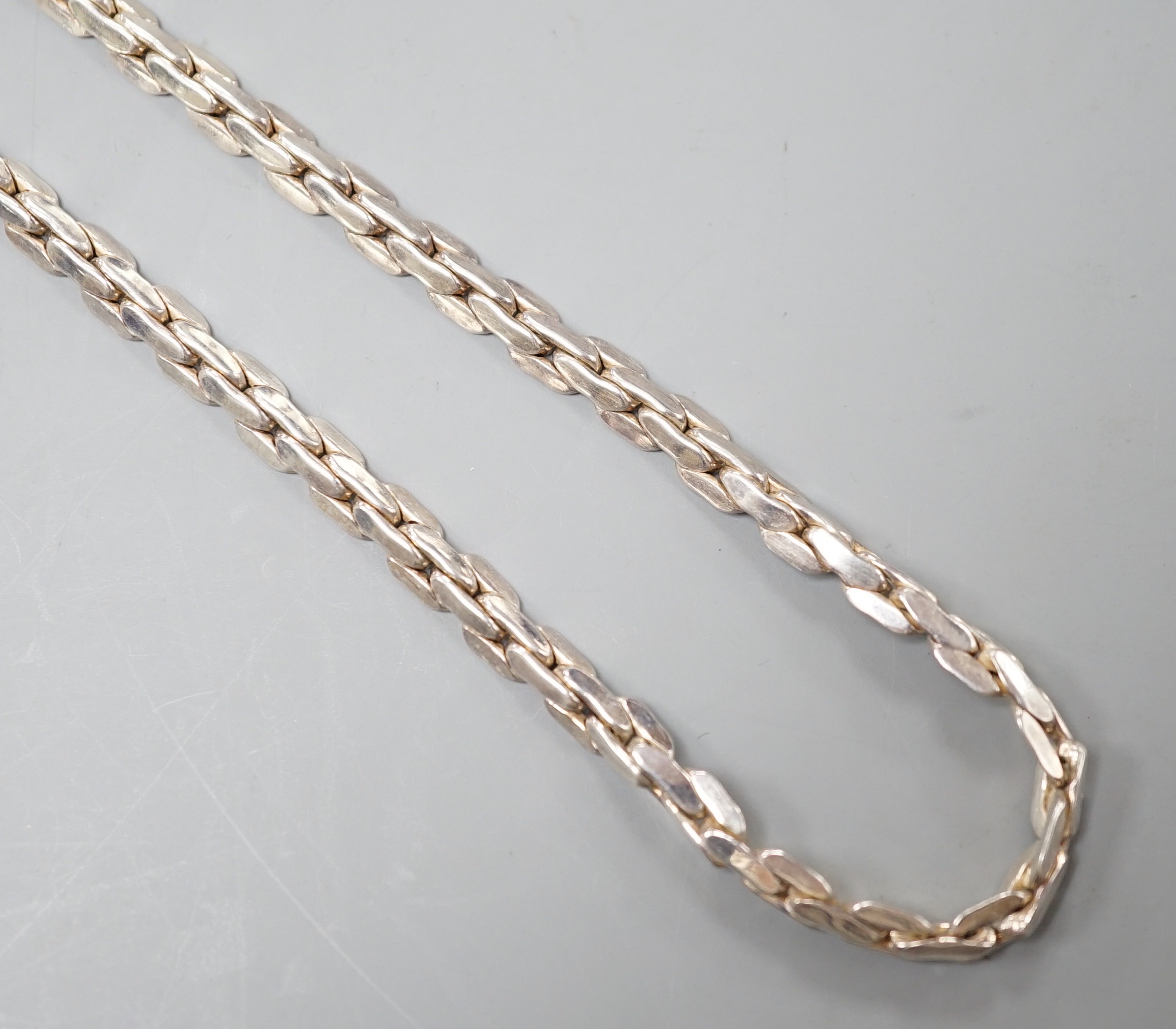 A modern Tiffany & Co sterling interwoven link necklace, 72cm.