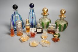 A pair of early 20th century French glass scent bottles, one other pair and miniature scent