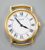 A lady's modern 18ct gold Piaget quartz wrist watch, with Roman dial, no strap, case diameter