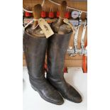 A pair of leather gents riding boots, with trees,
