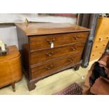 A George III mahogany chest of three long drawers, bracket supports, width 114cm, depth 55cm, height