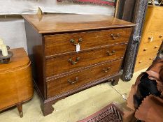 A George III mahogany chest of three long drawers, bracket supports, width 114cm, depth 55cm, height