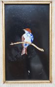A 20th century Italian pietra dura marble plaque, depicting a bird on a branch, indistinctly signed.