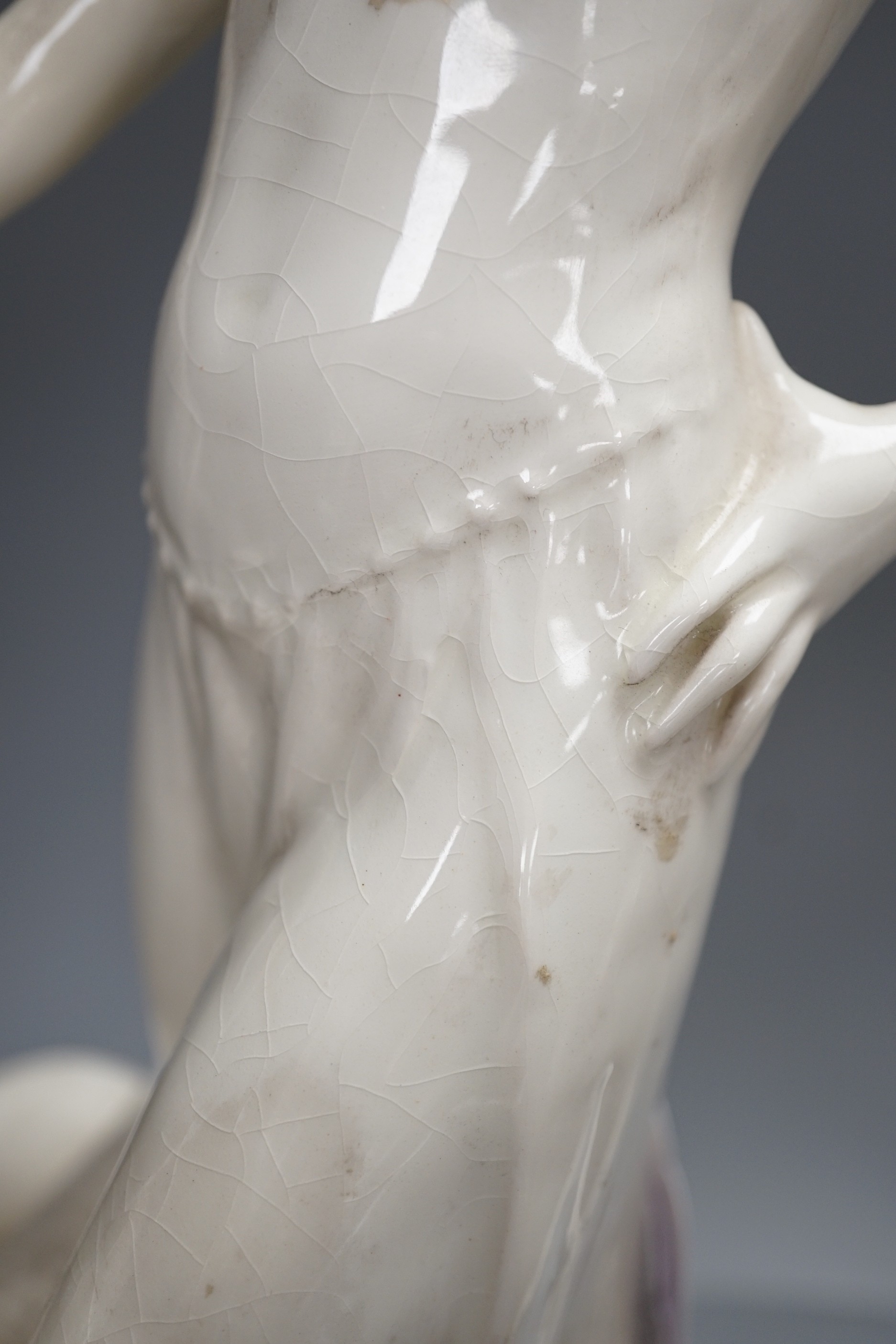 A Royal Dux Art Deco white glazed group modelled as a flapper with two greyhounds, no. 14212, and - Image 6 of 9
