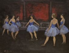 Otto Olsen (Danish, 1905-1966), oil on canvas, Ballerinas, signed and dated '54, 60 x 75cm
