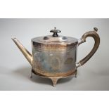 A George V 18th century style silver oval teapot on stand, by Elkington & Co, Birmingham, 1911,