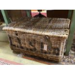 A vintage laundry hamper and a smaller basket, larger width 76cm, depth 52cm