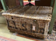 A vintage laundry hamper and a smaller basket, larger width 76cm, depth 52cm