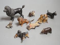 A small collection painted cast metal figures, dogs, to include ‘dancing dogs’, (group)