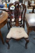 A pair of early 19th century Dutch floral marquetry walnut dining chairs, height 112cm