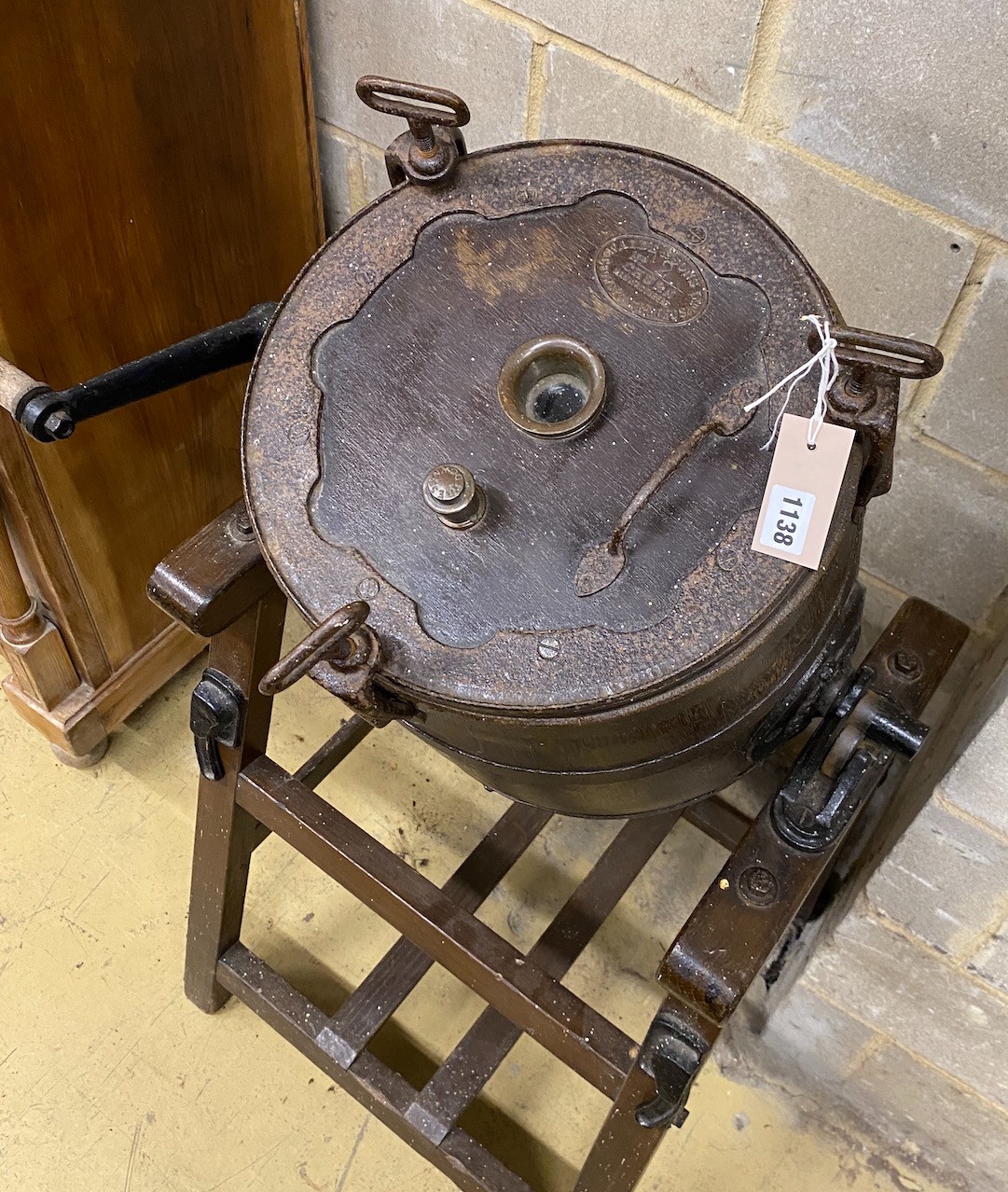 A Victorian Waide & Son iron mounted butter churn, height 114cm - Image 2 of 2