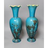 A pair of Linthorpe turquoise glazed pottery vases, impressed model no 2219, incised mark AS. 36cm