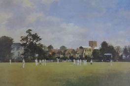 Roy Perry (1935-1993), limited edition coloured cricketing print, Sherborne', signed, titled and