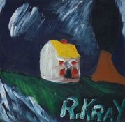 Ronnie Kray (1933-1995), oil on board, Cottage in a landscape, signed, 30 x 30cm