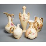 A Worcester blush ivory - a bottle vase and 3 jugs, tallest 27cms high,