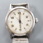 A gentleman's stainless steel Tudor Oyster manual wind wrist watch, with baton and Arabic