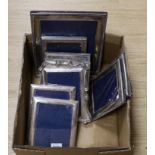 Nine assorted modern silver mounted photograph frames, including one pair, largest 32cm.