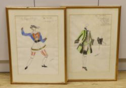 Gladys Calthrop (1894-1980), two ink and watercolour costume designs for Bobby Howes in the first