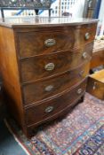 A Regency mahogany five drawer bowfront chest, width 106cm, depth 54cm, height 120cm