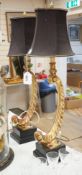 A pair of gilt resin scrolling feather table lamps. 74cm high