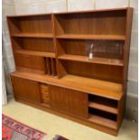 A mid century Clausen teak side cabinet, length 209cm, depth 44cm, height 164cm