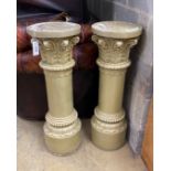 A pair of gold painted composition pedestals, diameter 28cm, height 84cm