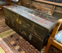 A Chinese painted coffer, width 130cm, depth 51cm, height 54cm