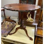 A George III and later circular mahogany tilt top piecrust tea table, diameter 72cm, height 73cm