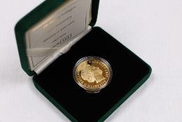 A cased limited edition 2002 'The Duke of Wellington 150th Anniversary Guernsey £5 gold crown 1852-