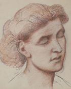 Attributed to Evelyn de Morgan (1855-1919), conté crayon, Head of a maiden, 24 x 20cm