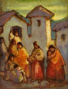 Mario Vargas (Bolivian 1928-2017) oil on wooden panel, "Scene Andine", signed, 34 x 26cm
