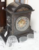 An Edwardian black slate mantel clock, 38cms high,
