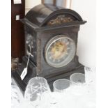 An Edwardian black slate mantel clock, 38cms high,