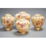 Four Worcester blush ivory potpourri jars, three with inner covers. Tallest 19cm.
