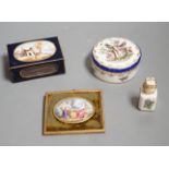 A Continental circular porcelain pot and cover, a plaque and a matchbox cover