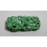 A Chinese Jadeite carving of two cash and a chilong, 3.7cm