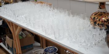 A large quantity cut glass suite of drinking glasses, mostly Brierley Queens pattern.