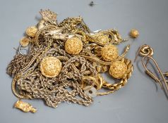 A group of assorted mainly gilt metal costume jewellery.