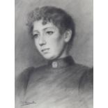 John Dalzell Kenworthy (1858-1954), charcoal and chalk, Portrait of a young lady, signed, 49 x 36cm