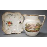 A Regency porcelain jug, 18cm high, and a Chamberlain's Worcester plate