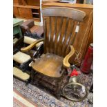 A Victorian style beech lathe back Windsor armchair, width 63cm, height 116cm