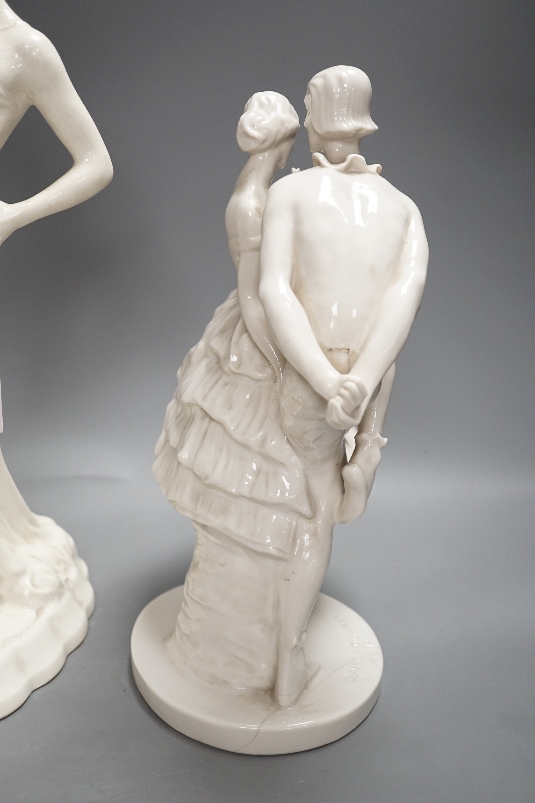 A Royal Dux Art Deco white glazed group modelled as a flapper with two greyhounds, no. 14212, and - Image 9 of 9