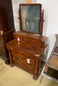 A 19th century French flame mahogany dressing chest, width 90cm