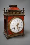 A 19th century French tortoiseshell mantel clock. 24cm high