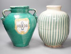 A ‘Nodo’ pottery vase and a Japanese Shigaraki Art pottery vase. Tallest 29cm