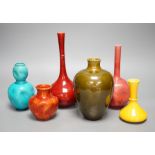 Six various Burmantoft Faience vases, tallest 22cm