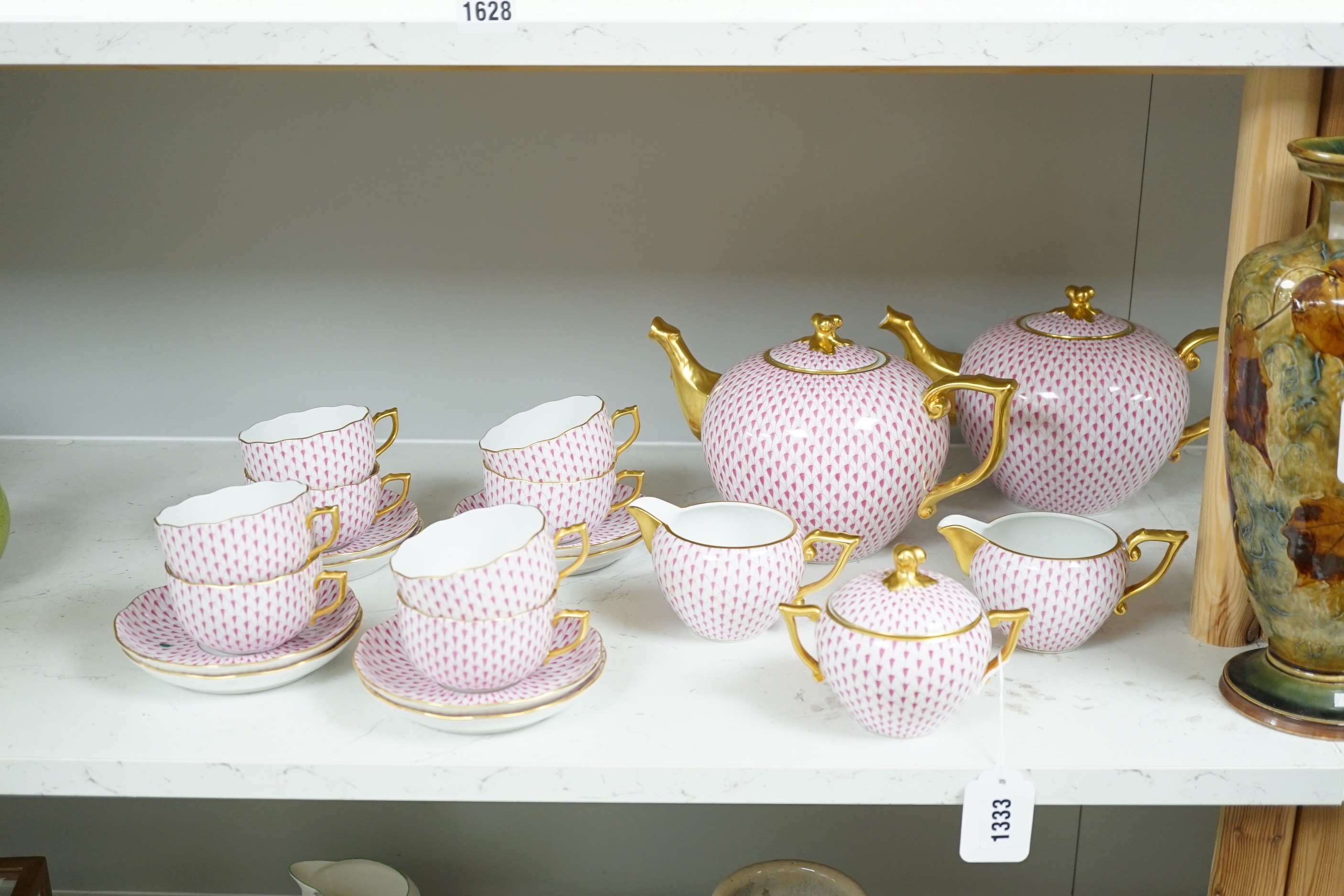 A Herend red scale pattern part tea set including two large teapots - Image 2 of 3