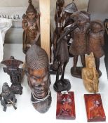 A group of Chinese Asian and African hardwood carvings (a quantity),