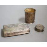 A Dutch white metal tobacco box, 11.3cm and a similar beaker (both a.f.) together with a French